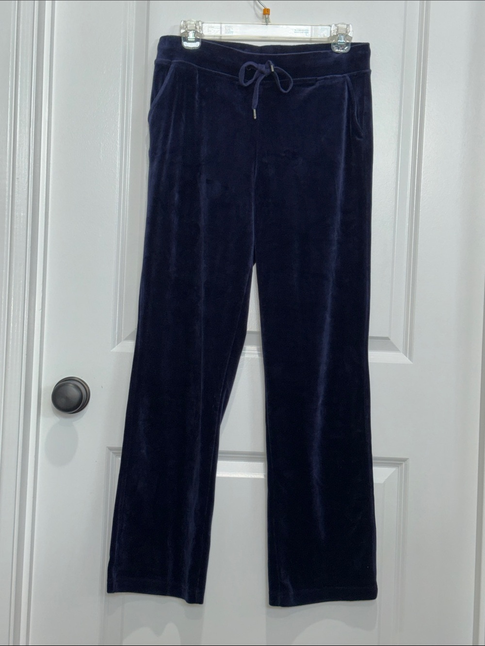 Gloria Vanderbilt Navy Velour Drawstring Track Pants